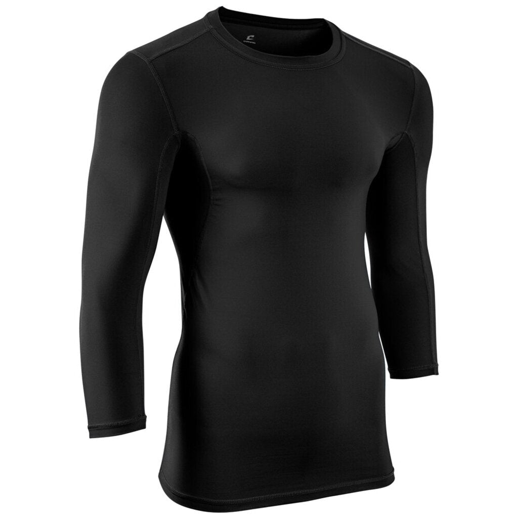 Black three-quarter sleeve compression shirt with crew neck