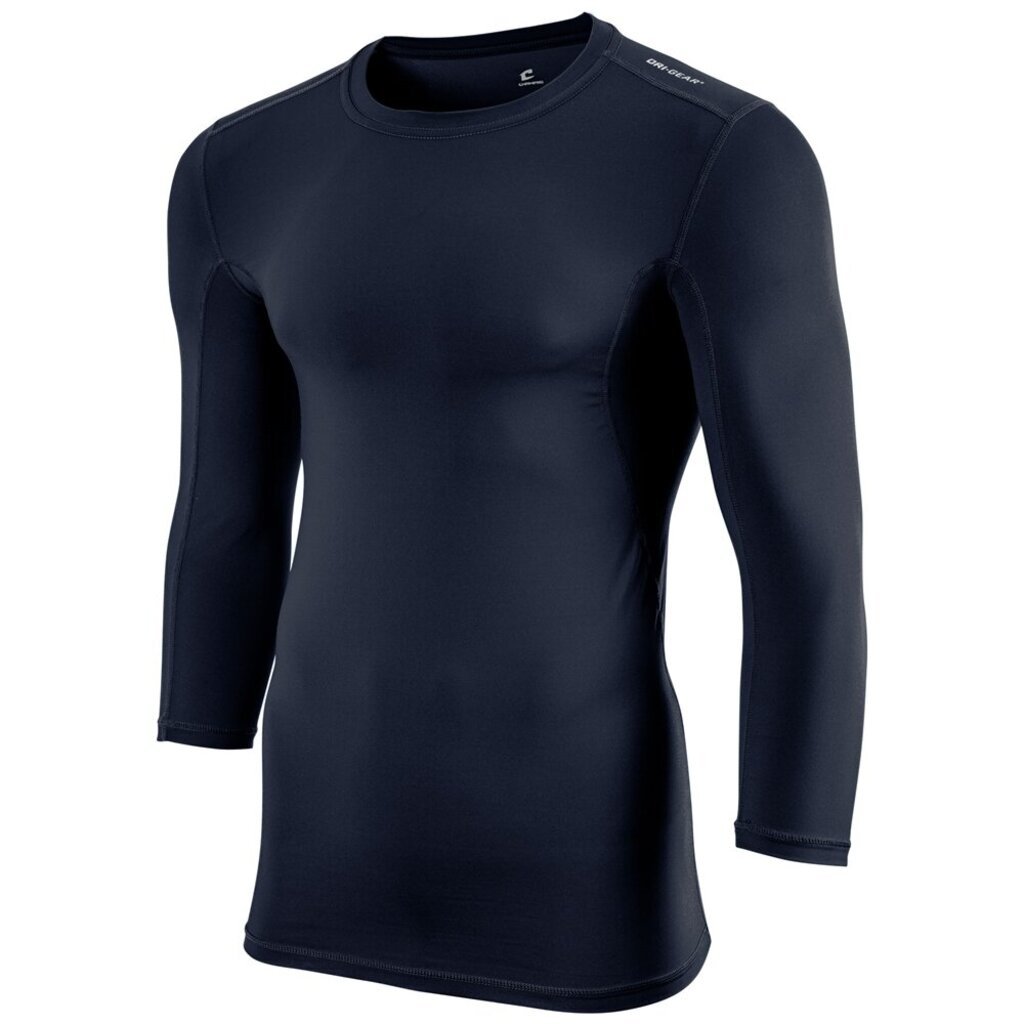 Navy three-quarter sleeve compression shirt, slim fit with crew neck