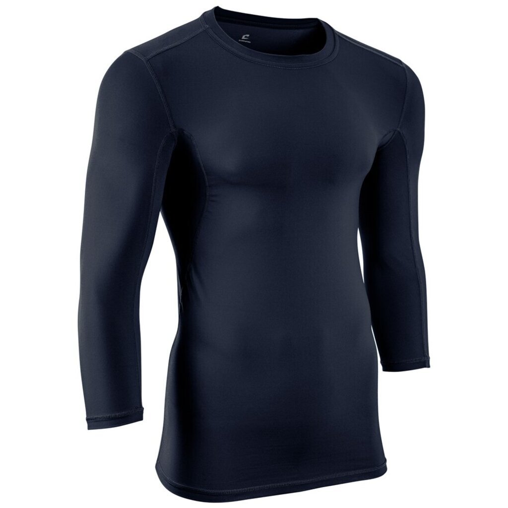 Navy three-quarter sleeve compression shirt with crew neck