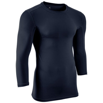 Navy three-quarter sleeve compression shirt with crew neck