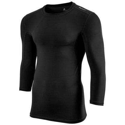 Black three-quarter sleeve compression shirt, slim fit with crew neck