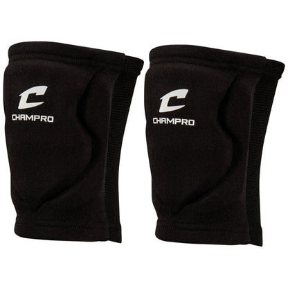 Black low-profile volleyball knee pads with Champro logo, pair