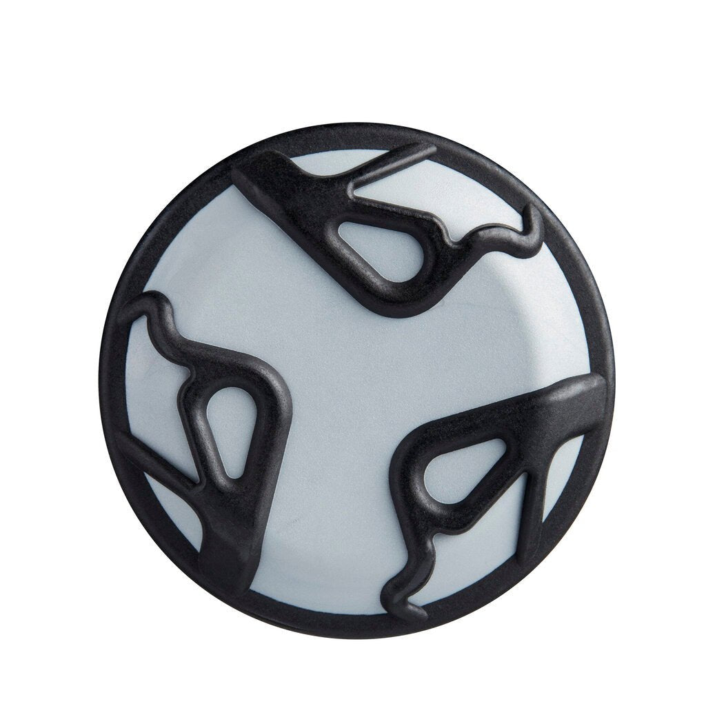 Baseball bat end cap with black emblem on light-colored face