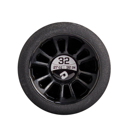 Baseball bat end cap showing size markings: 27 oz, 32 in