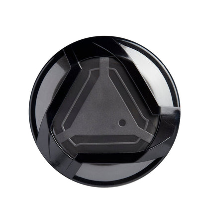Black and gray barrel end cap with molded pattern and small center hole