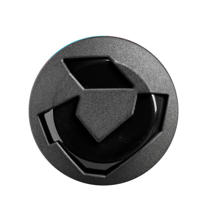 Fastpitch softball bat end cap with black vented geometric pattern