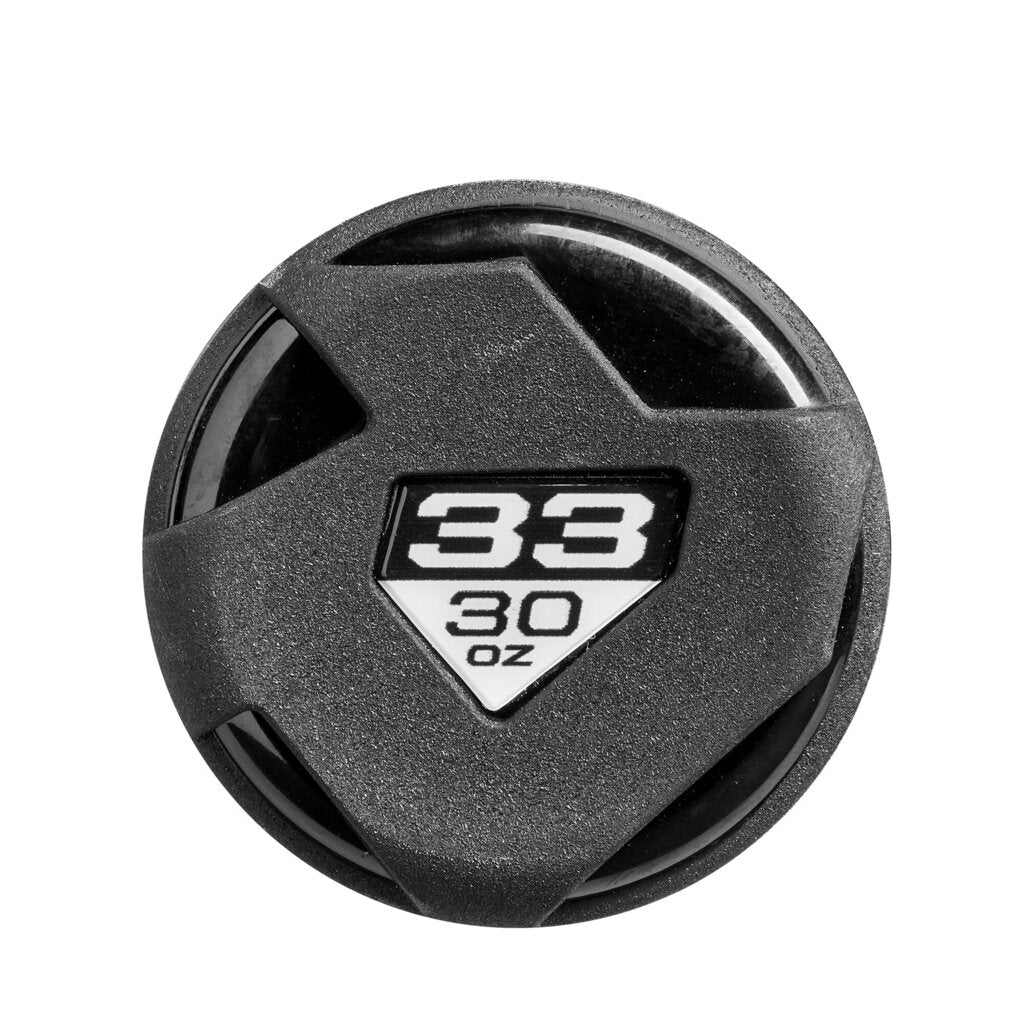 Black bat barrel plug/knob end cap with 33 and 30 oz markings