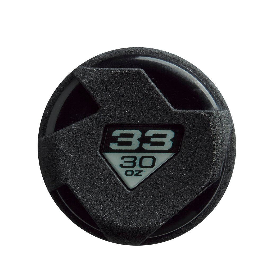 DeMarini Omega BBCOR bat knob with “33” and “30 oz” measurement markings