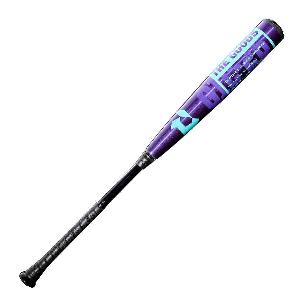 Royal purple BBCOR baseball bat with black handle and end cap