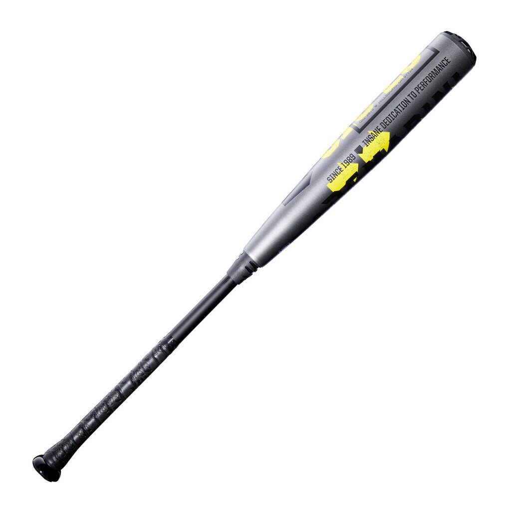 Gunmetal Demarini BBCOR two-piece baseball bat, barrel side text visible