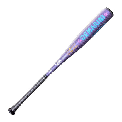 Purple -11 USA baseball bat with “DEM-A-RINI” text on barrel