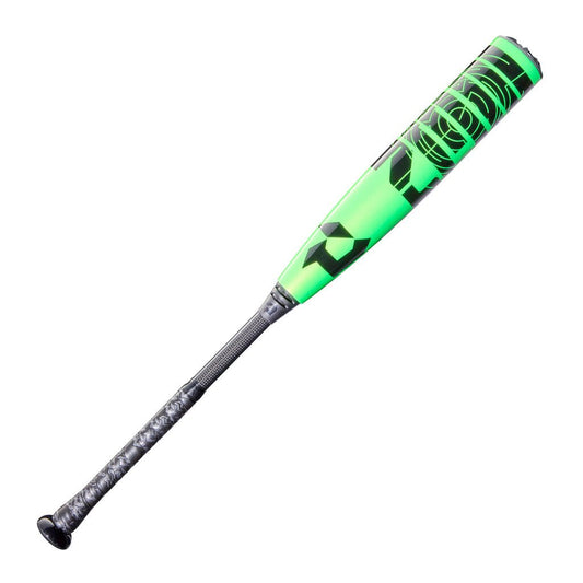 Green and black USSSA -10 baseball bat with textured grip and black knob end