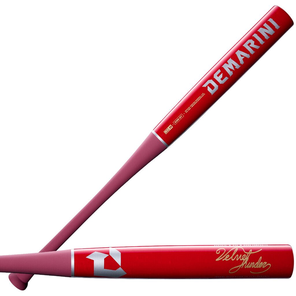 2027 Demarini Velvet Thunder D38 Maple Wood Composite BBCOR Baseball Bat - Red - Red Black New - 2nd String Sports