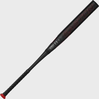Black fastpitch softball bat with red-and-gray branding on the barrel