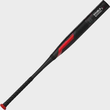 Black fastpitch softball bat with red double-barrel graphic near the grip