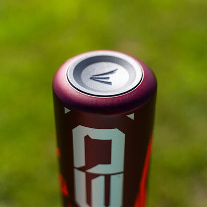 Red bat end cap close-up with circular Easton logo