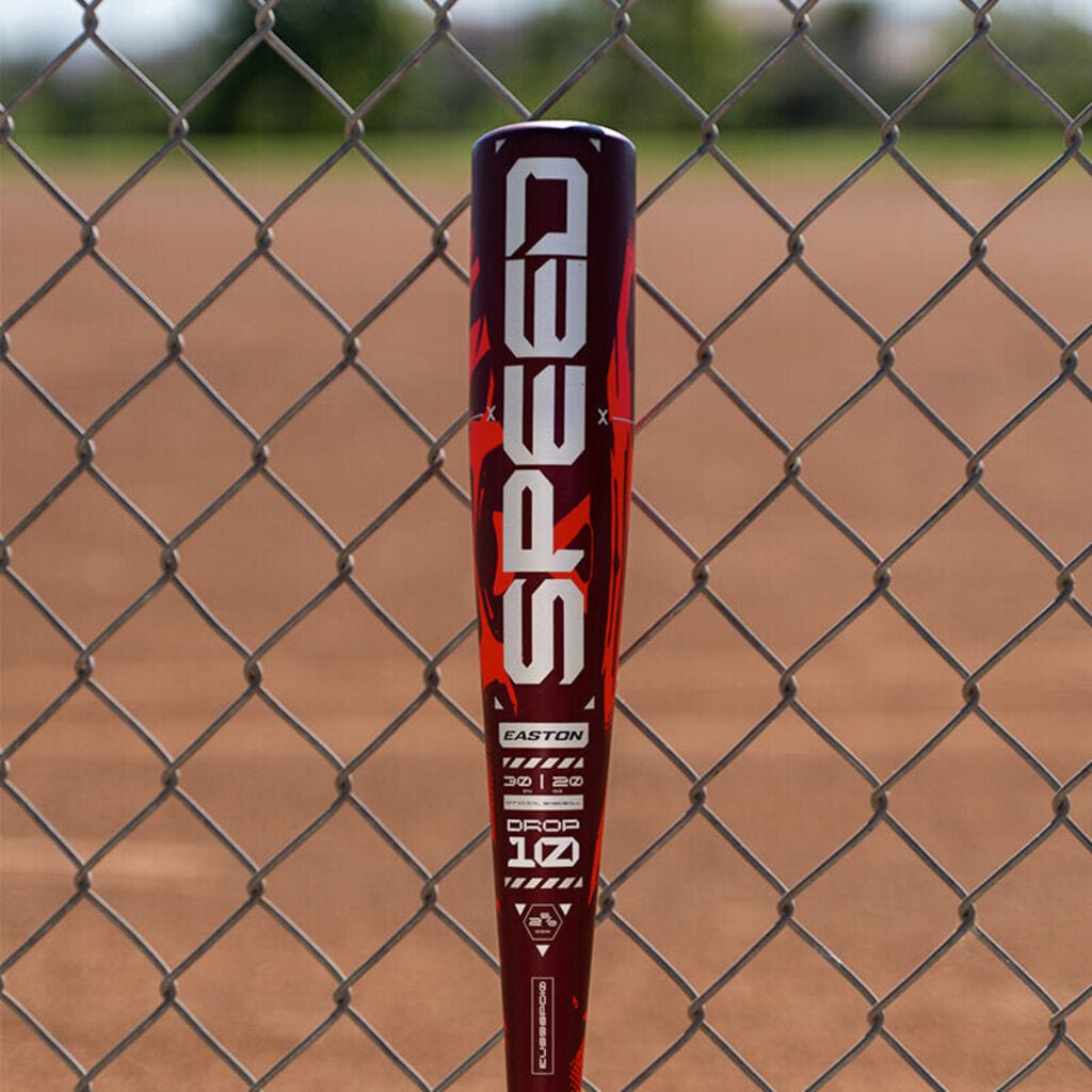 Red bat barrel end view with Easton logo and USA size markings