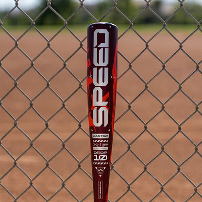 Red bat barrel end view with Easton logo and USA size markings