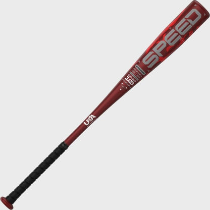Red Easton Speed Alloy USA baseball bat with black handle grip and barrel branding