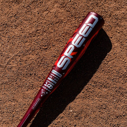 Red Easton Speed Alloy USA baseball bat with black handle grip and red barrel graphics