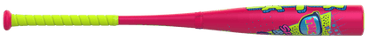 Top view of pink baseball bat with neon green grip and Spring Break graphics