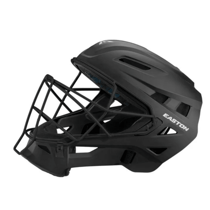 Baseball catcher helmet, black with Easton logo and protective cage