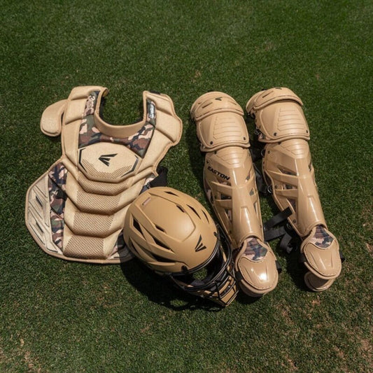 Easton Baseball Catcher Set Easton MAV X NOCSAE - Columbia Blue/Military Camo/Light Grey at 2nd String Sports Stuarts Draft VA