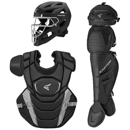 Black catcher set: Easton helmet, chest protector, and leg guards