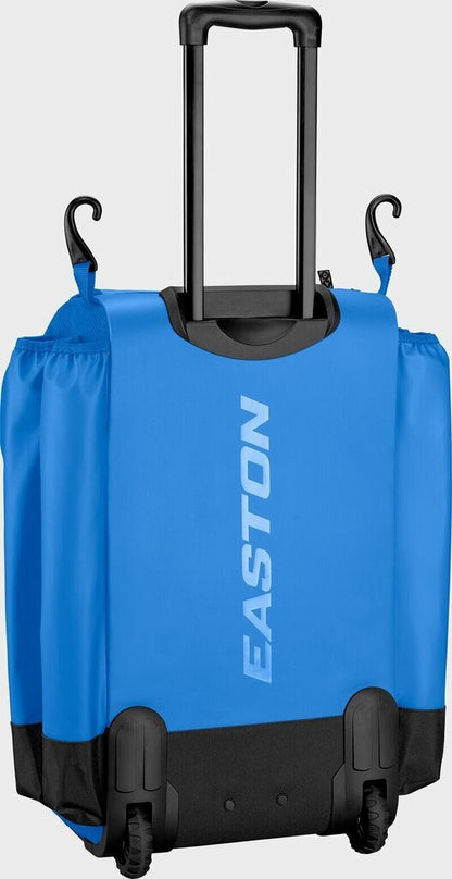 Easton wheeled bat bag in Columbia blue with tall handle and molded wheel base