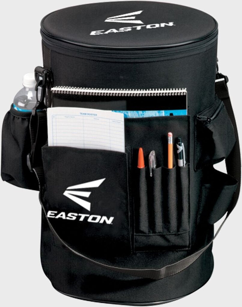 Easton black coaches bucket cover with front logo, zip top, and multiple pockets