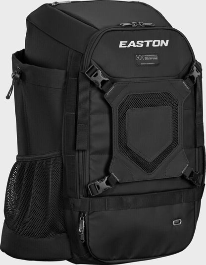 Black Easton baseball backpack with padded shoulder straps and front utility panel