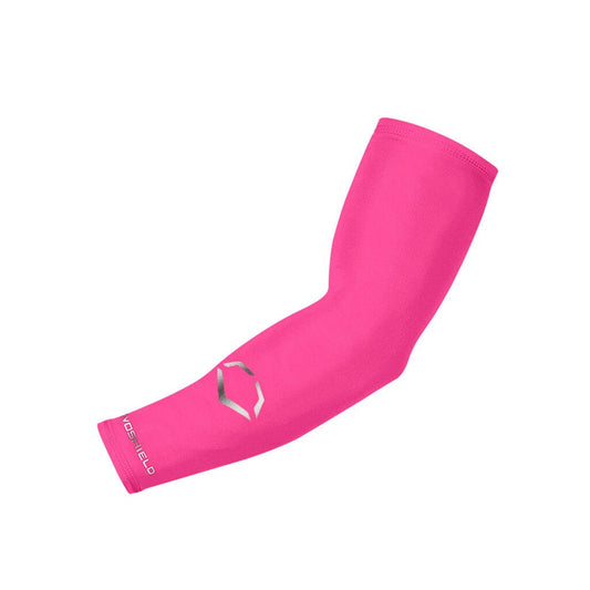 Evoshield compression arm sleeve in pink with shield logo