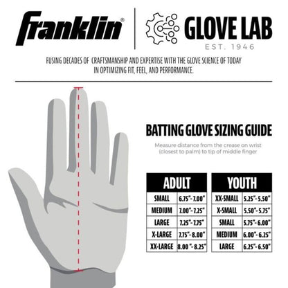 Batting glove sizing guide hand diagram for adult and youth sizes