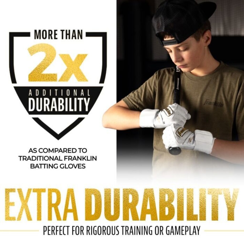 White batting gloves on a person’s hands, snug wrist fit