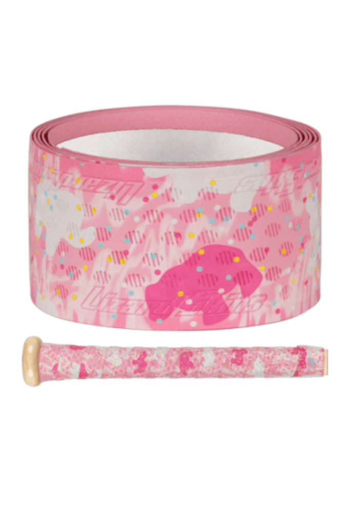 Pink patterned bat grip tape roll with frosted cookie graphics, 1.1 mm