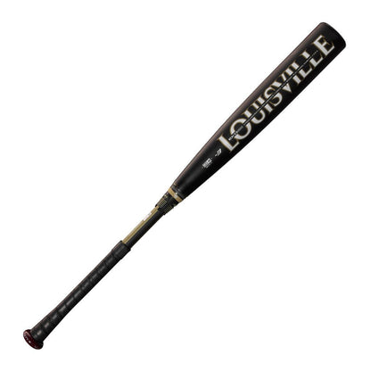 Louisville Slugger bat barrel with embossed lettering, black finish and gold accents