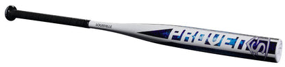 Fastpitch softball bat with black barrel, blue Louisville graphics, and black handle