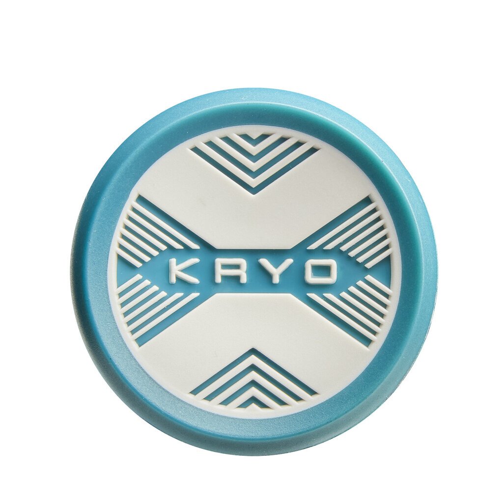Fastpitch softball bat end cap, teal ring with KRYO pattern on face