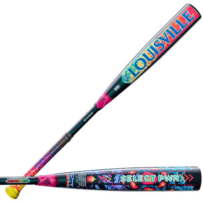 Baseball bat with Louisville Slugger Select PWR, dark teal barrel and pink grip
