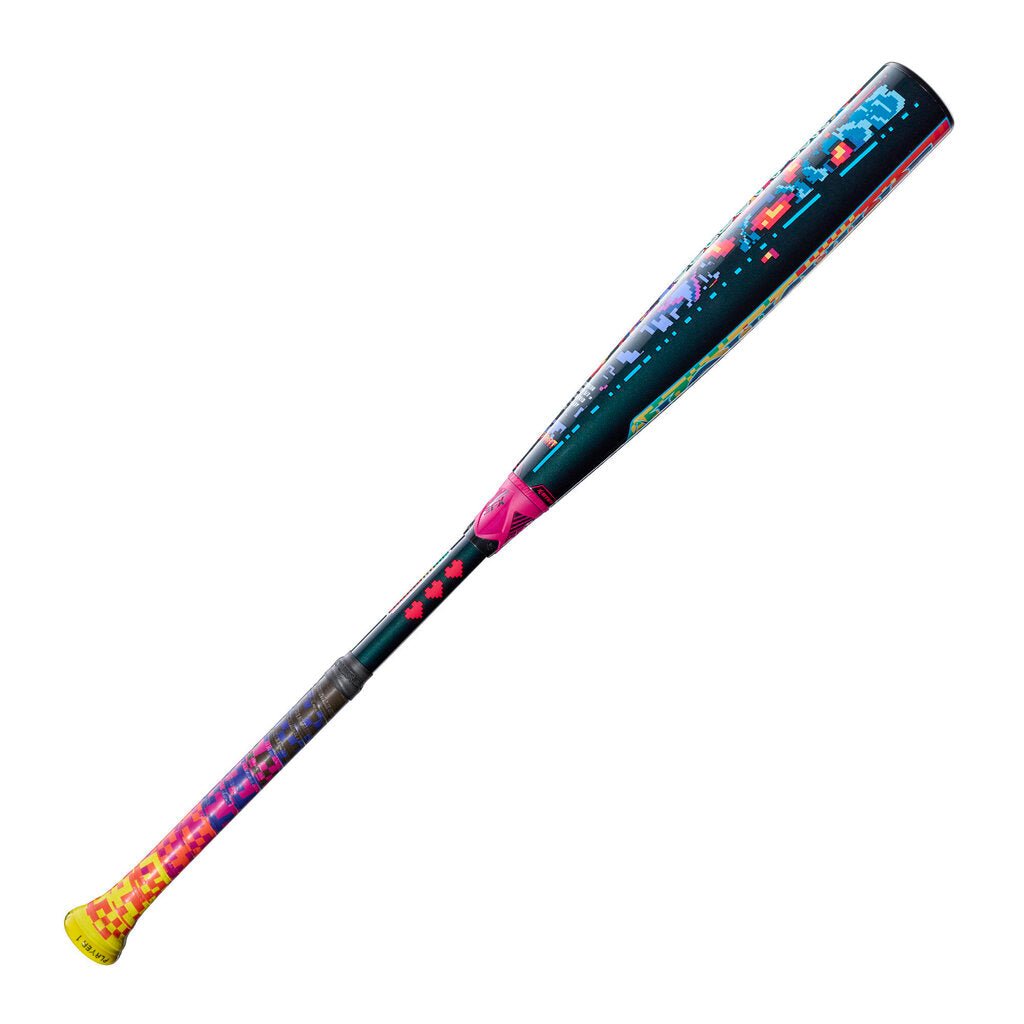 Baseball bat with teal Select PWR logo and colorful grip