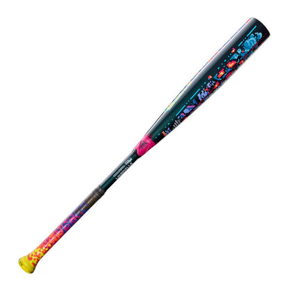 Baseball bat with dark teal pixel graphics and yellow grip end