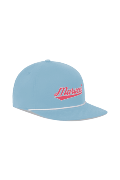Light blue Marucci snapback hat with Flow Rope logo on front