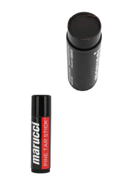 Black pine tar stick with red label, cap off