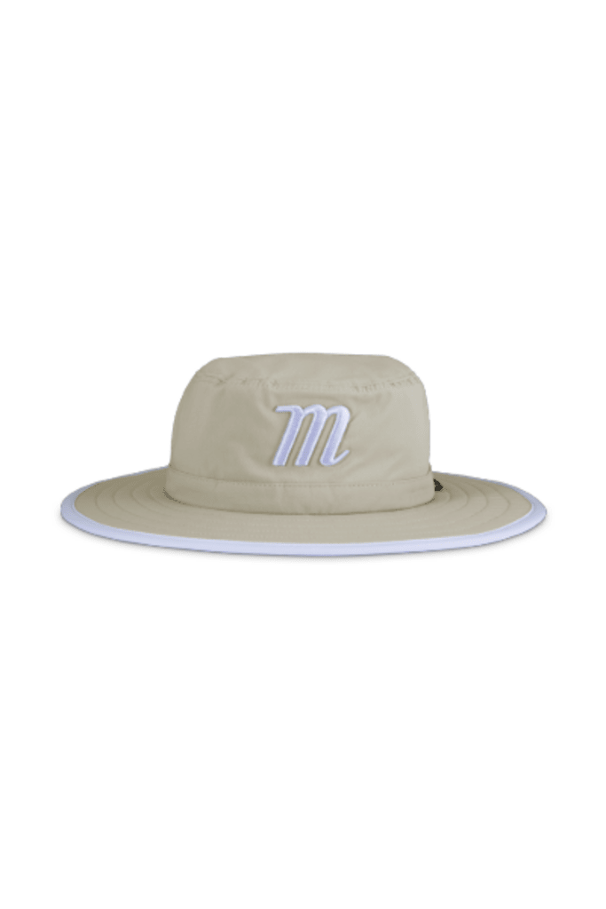 Tan wide-brim boonie hat with Marucci M logo on the front