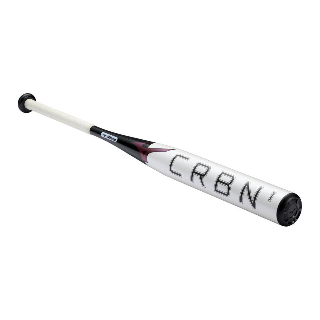 Fastpitch softball bat handle and barrel with white grip and CRBN1 lettering