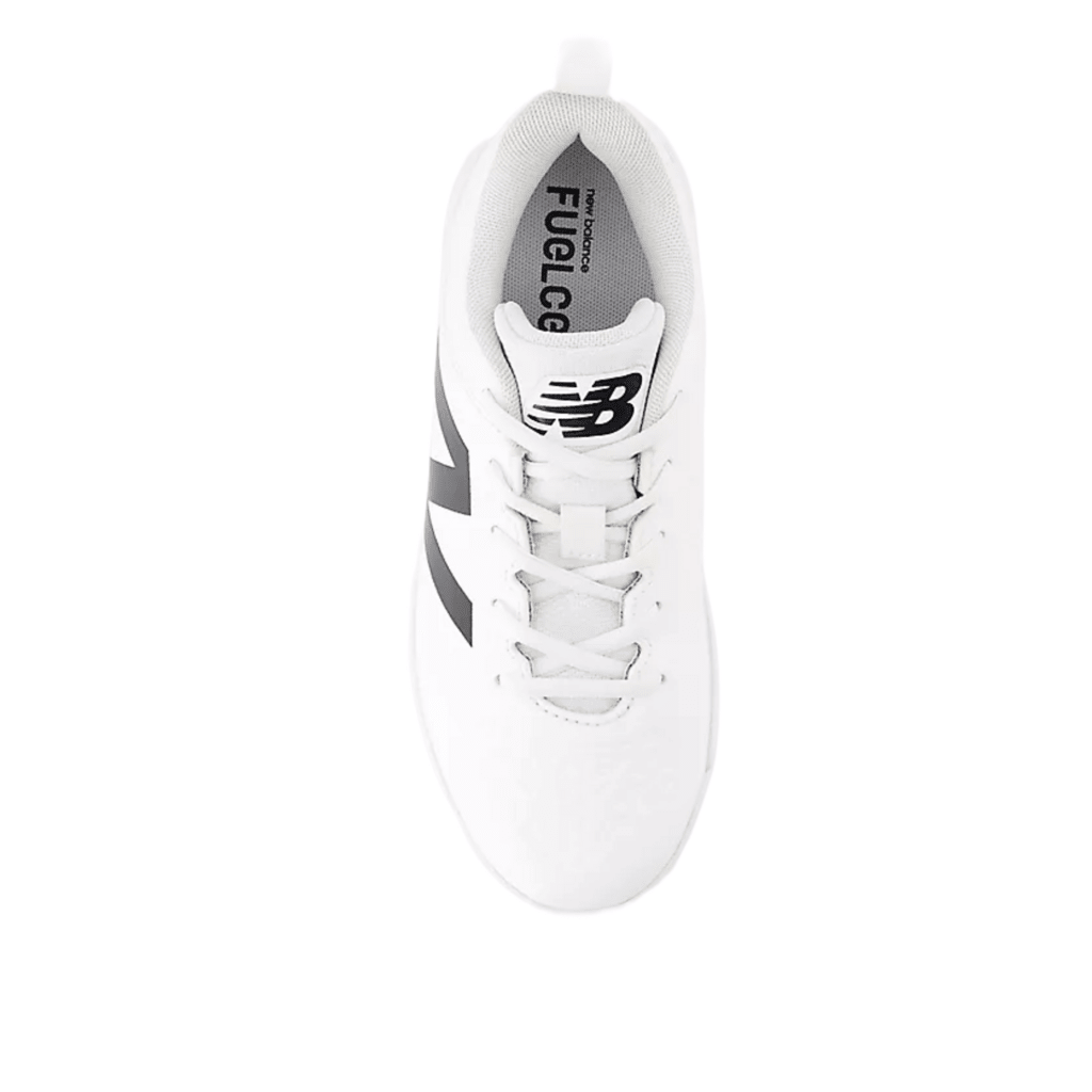 Youth turf shoe heel and laces, white interior lining with logo patch