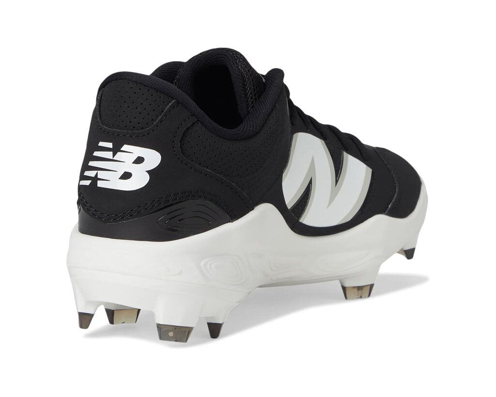 Black New Balance molded baseball cleats with padded collar, heel, and logo