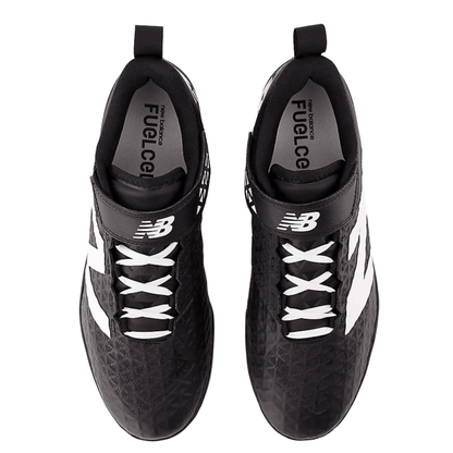 Pair of black baseball cleats shown from above with lace-up front and FuelCell tag