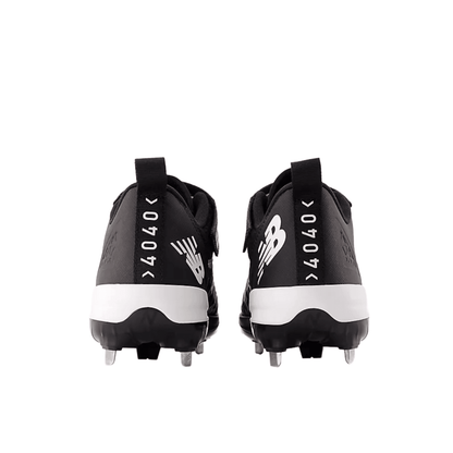 New Balance FuelCell baseball cleats, black with white heel stripe and rear logo