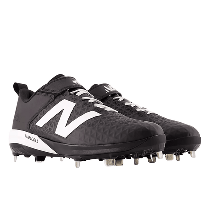 Black baseball cleats with white accents and studded outsole, lace-up closure